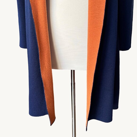 MAXSPORT Size L Navy Blue & Rust Open Heavyweight Cardigan Wool Blend Sweater - Picture 9 of 15